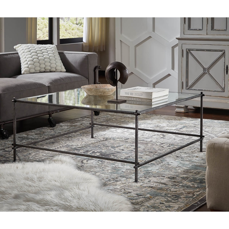 Coffee Table Square Industrial Open Frame Distressed Wood