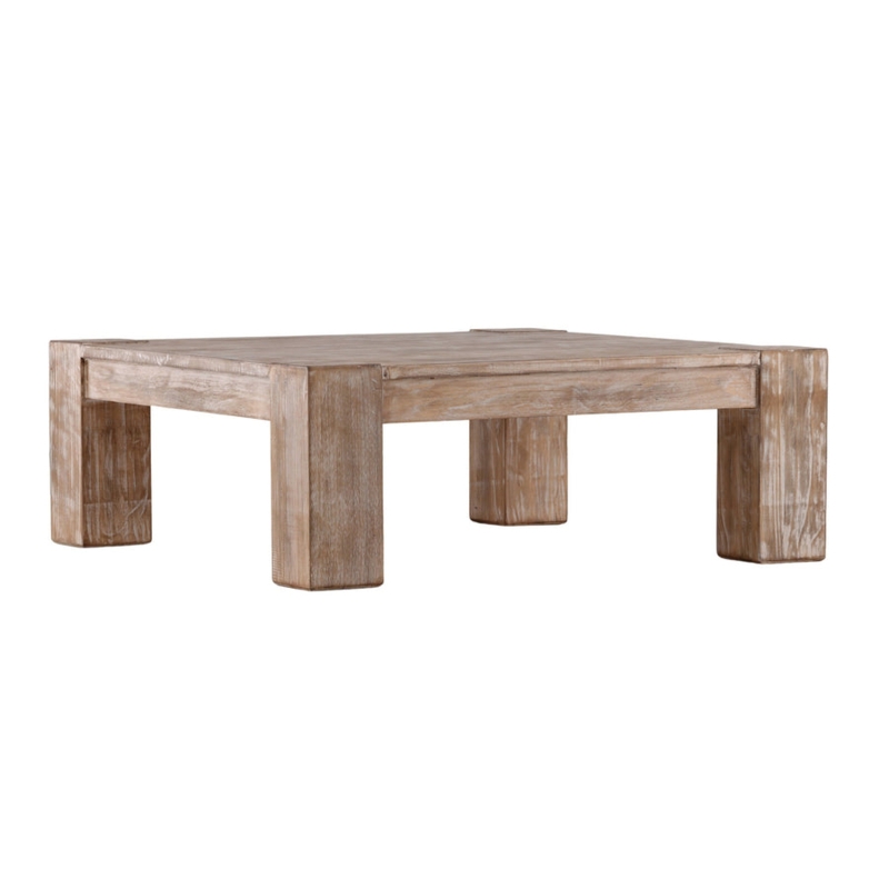 Coffee Table Square Natural Pine Chunky Legs Lower Shelf