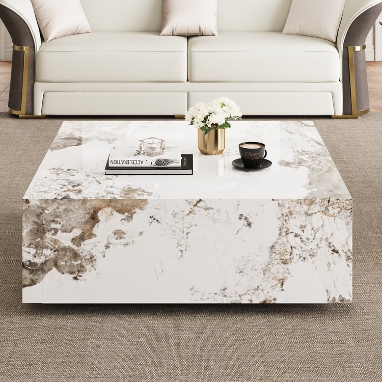 Coffee Table Square Off-White Block with Integrated Storage