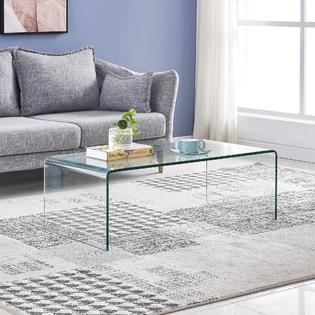 Coffee Table Tempered Glass Waterfall Edge with Metal Feet
