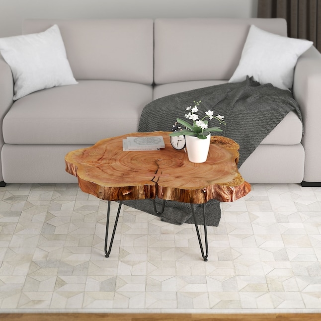 Coffee Table Thick Slab Top Live Edge Metal Legs Rustic