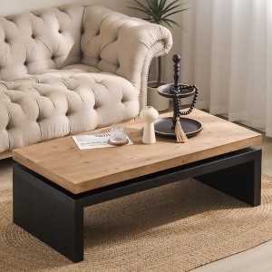 Coffee Table Thick Wood Top Sled Base Industrial Metal
