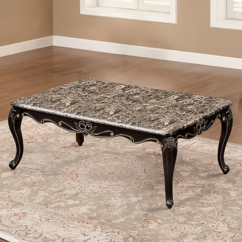 Coffee Table Traditional Marble Top Cabriole Legs Dark Walnut Ornate