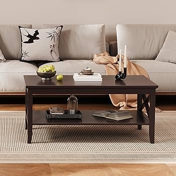 Coffee Table, Transitional X-Frame Sides with Lower Storage