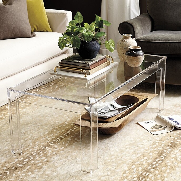 Coffee Table Transparent Acrylic Waterfall Thick Profile Airy