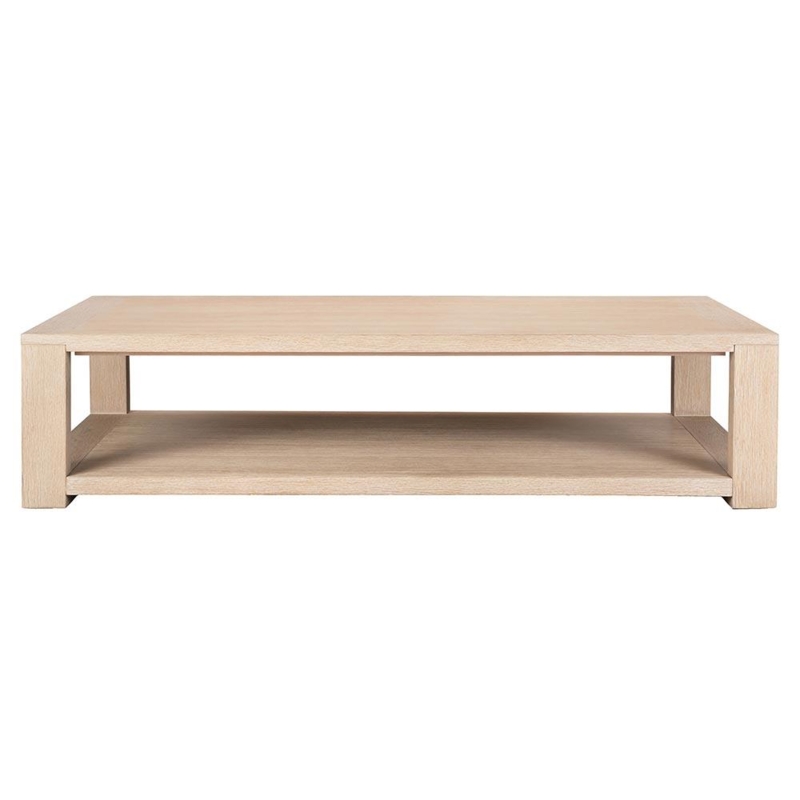 Coffee Table Two Tier Storage Oversized Rectangular Form Beige Oak