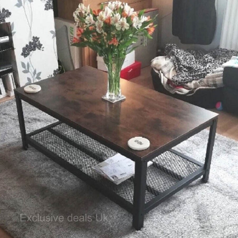 Coffee Table Vintage Industrial Concept Two-Tier X-Frame Sides