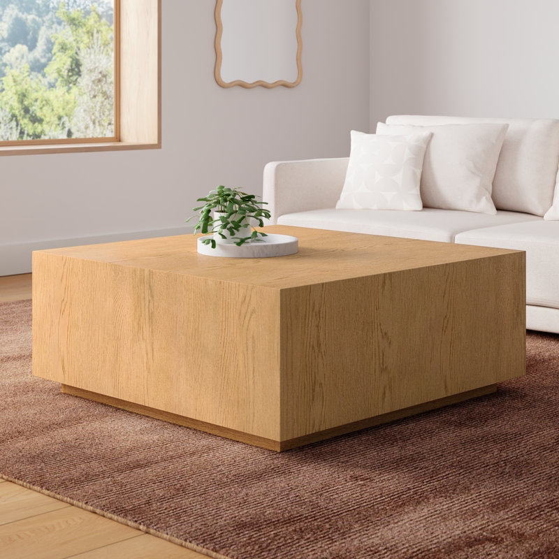 Coffee Table Warm Light Wood Plinth Design Thick Apron