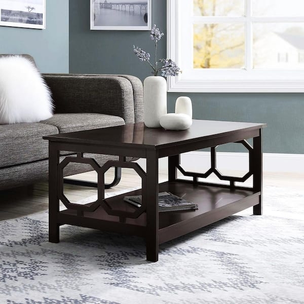 Coffee Table with Geometric Side Panels and Bottom Shelf
