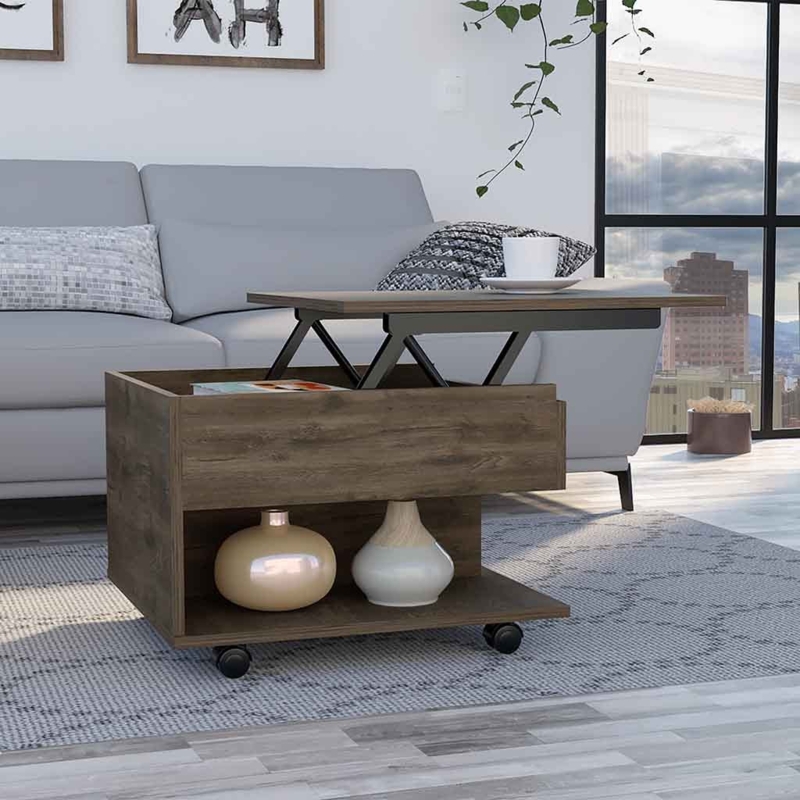 Coffee Table with Lift Top, Casters, and Two Tone Storage Finish