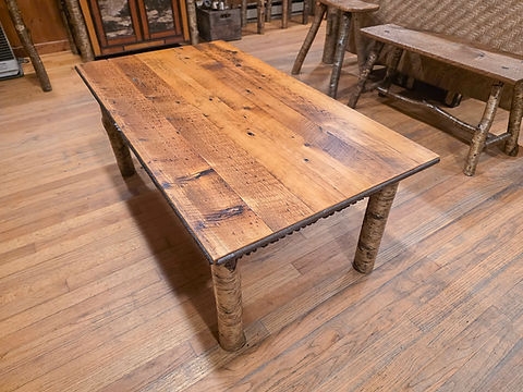 Coffee Table with Rustic Bark Top for Lodge Living Room