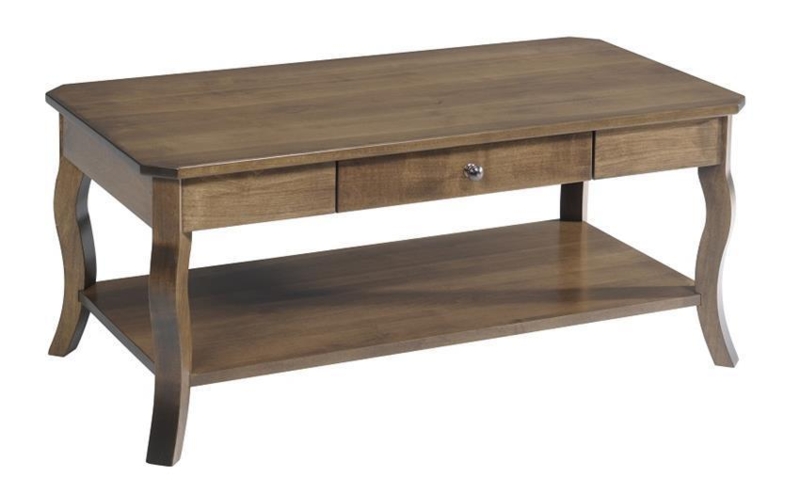 Coffee Table with Storage Drawer, Turned Legs, Light Wood. French country living room.