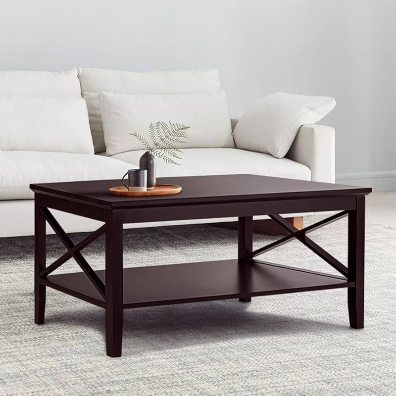 Coffee Table with X-Cross Braces, Espresso Wood Toned Finish