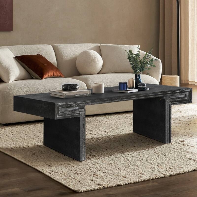 Coffee Table X-Brace Frame Distressed Wood Lower Shelf Storage