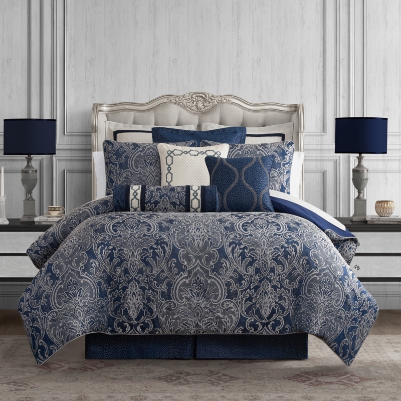 Comforter Set Navy Grid Pattern Modern Geometric Masculine Style