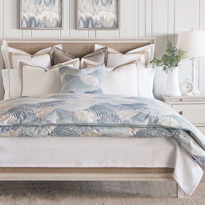 Comforter Set: Navy Nautical Shell Print, Starfish Embroidery Details