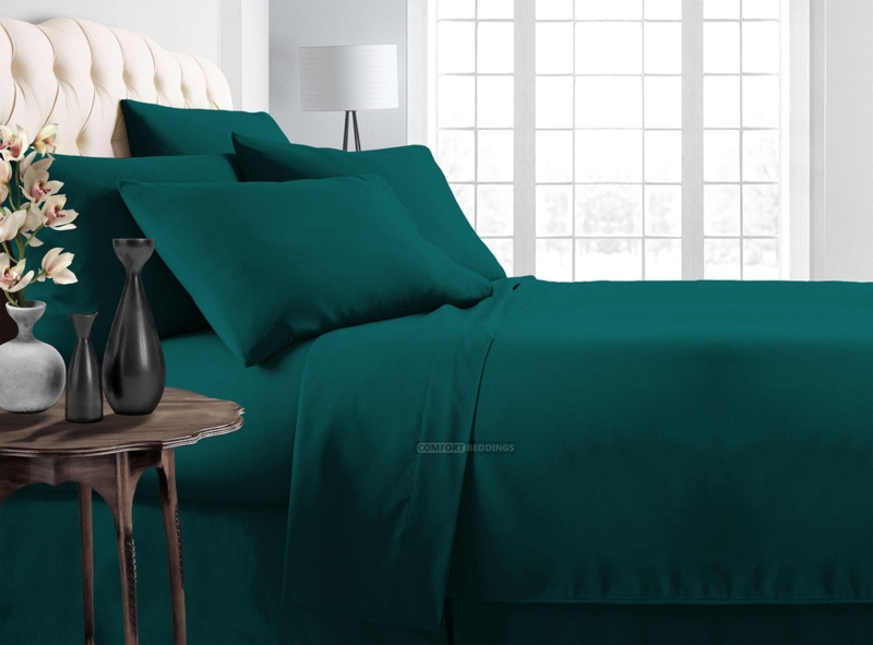 Comforter Set Teal Solid Color Cotton Like Minimalist