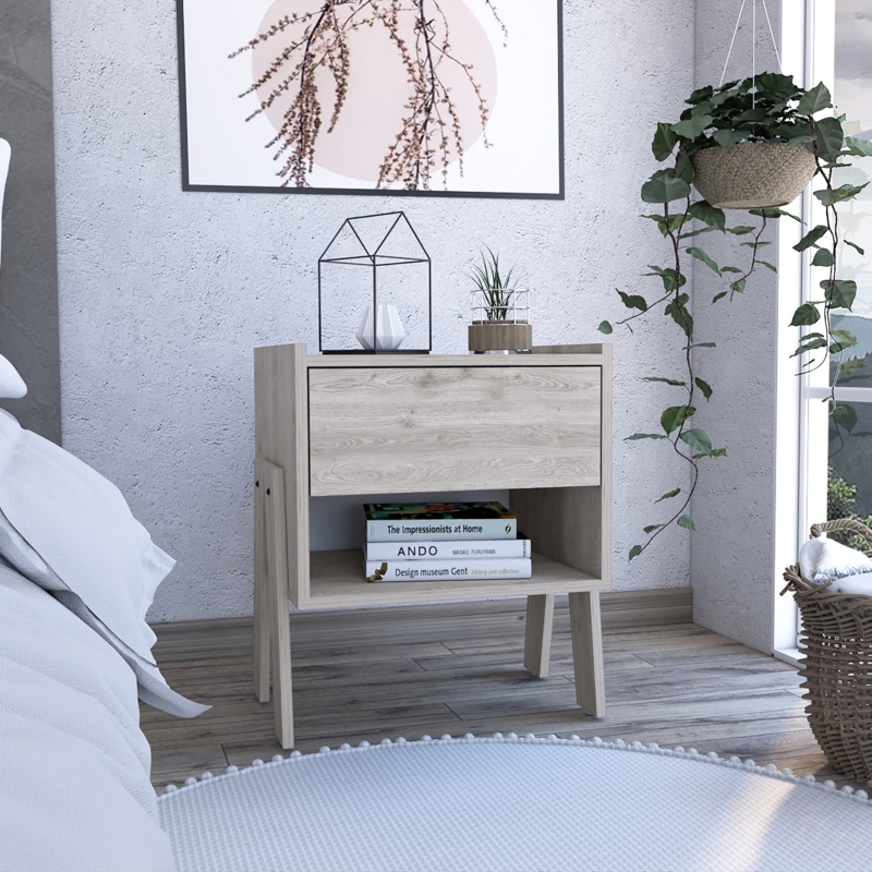 Compact Nightstand with Single Drawer and Open Shelf Storage