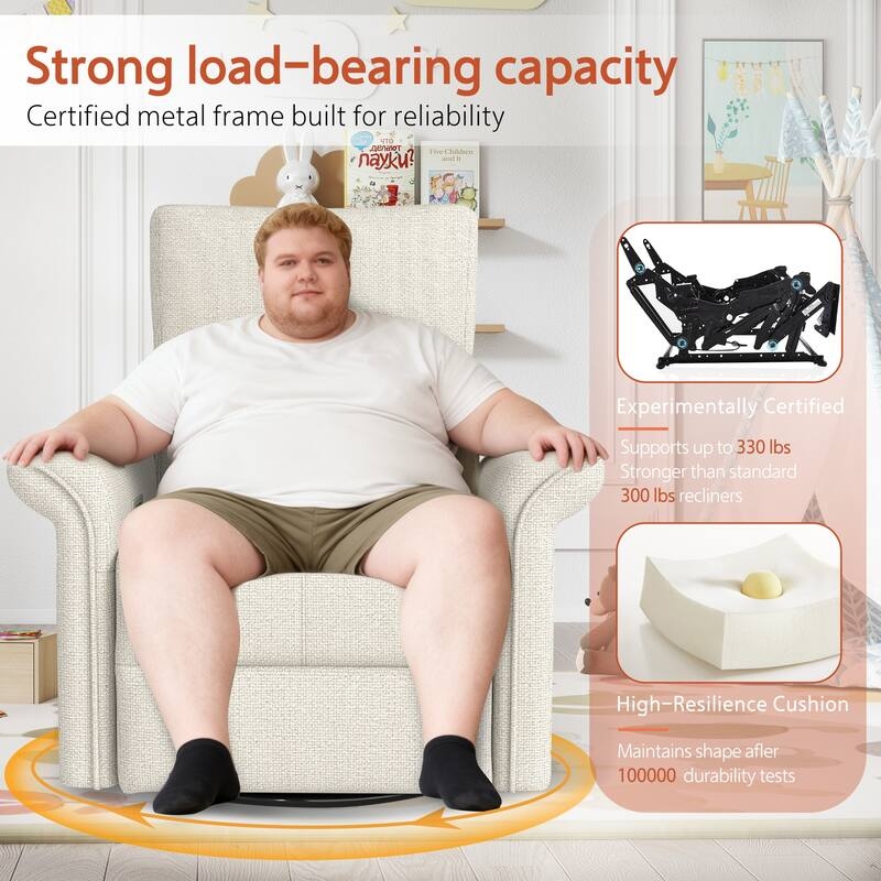 Compact Power Swivel Glider Recliner with Track Arms in Light Gray