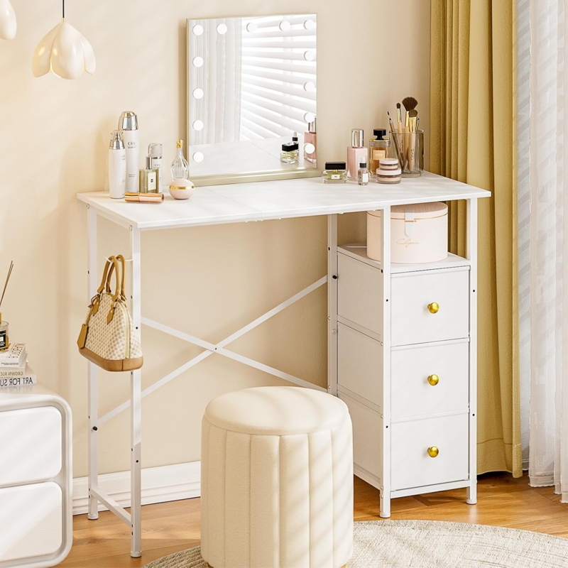 Compact Vanity with Hutch Top and Side Hooks
