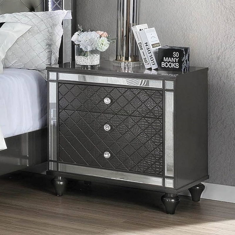 Contemporary 3-Drawer Nightstand with Mirrored Fronts