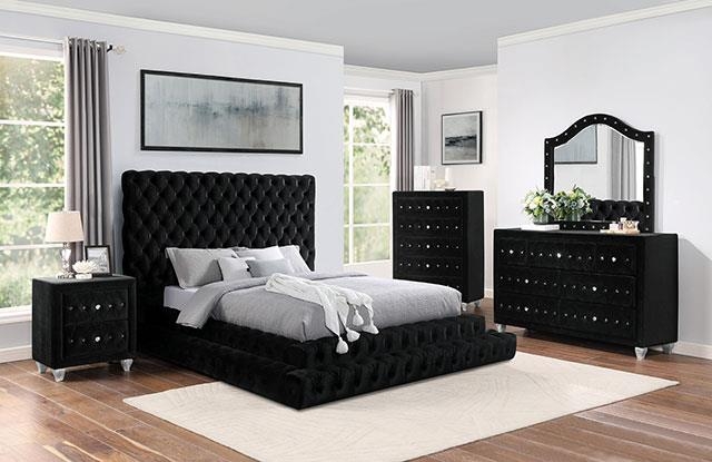 Contemporary Bedroom Set with LED Headboard and Textured Fronts
