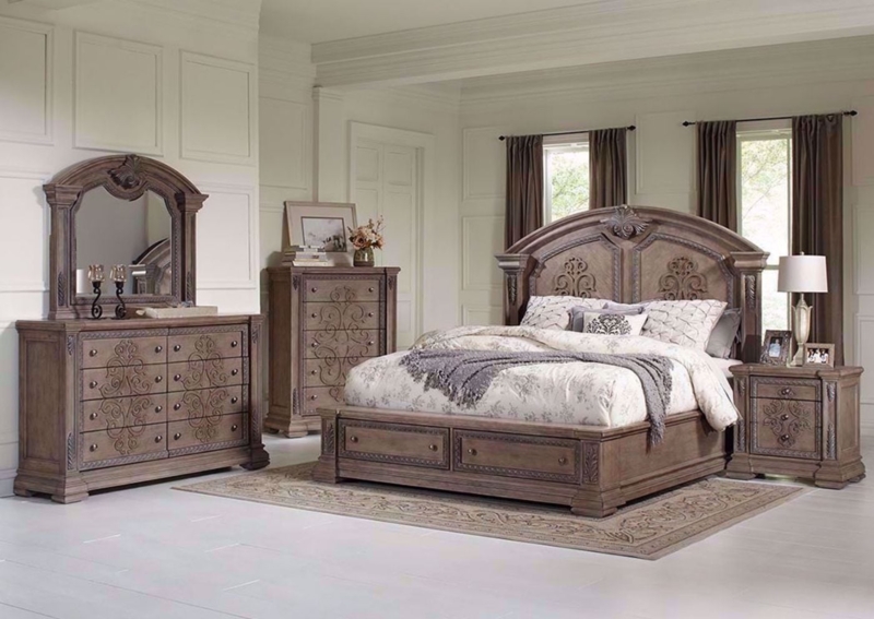 Contemporary Bedroom Set with Tall Panel Headboard in Taupe Brown