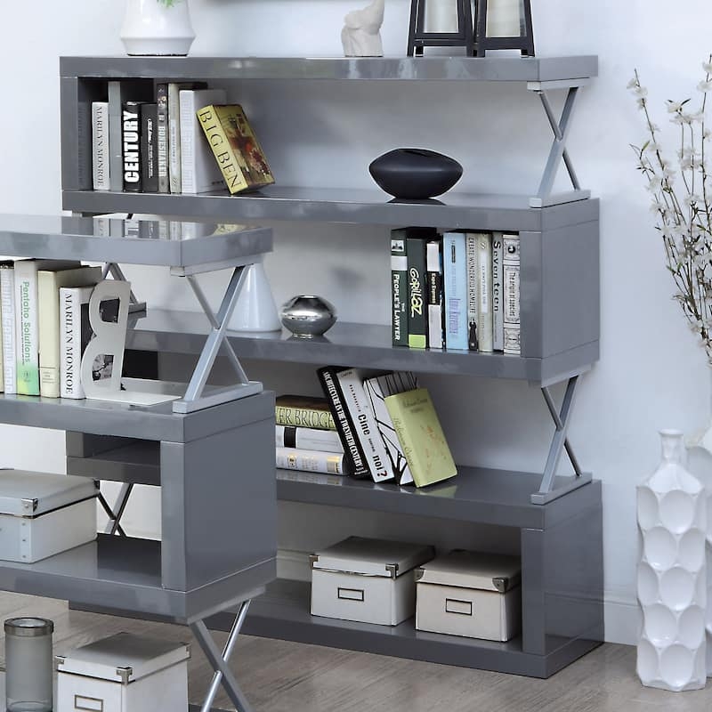 Contemporary Bookcase with Sculptural Oval Grey Metal Frame Design