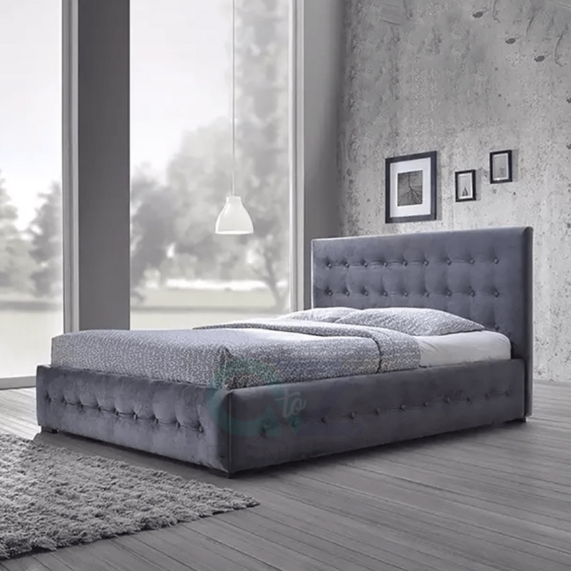 Contemporary Cream Fabric Bed Frame with High Vertical Channel Tufting