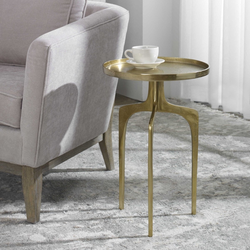 Contemporary Glam Accent Table with Soft Gold Finish and Cratered Surface