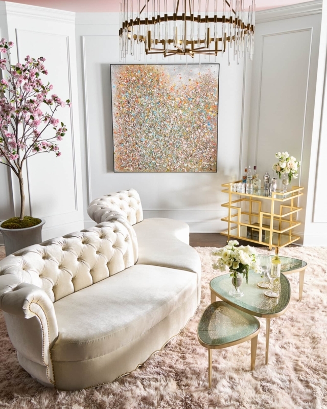 Contemporary Gold Base Nesting Tables Dark Wood Round