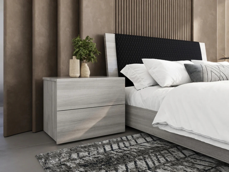 Contemporary Gray Oak Nightstand with High Gloss Lacquer Frame