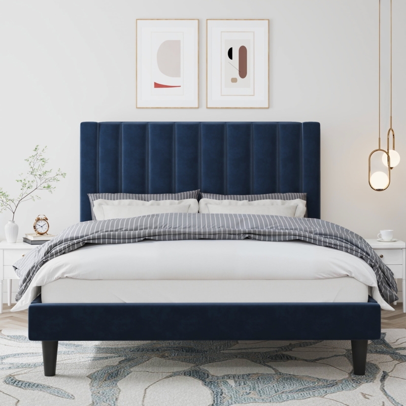 Contemporary Low Profile Platform Bed with Channel Tufting