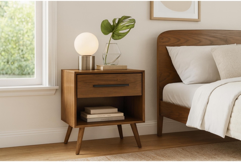Contemporary Nightstand Clean Front Drawers Dark Wood