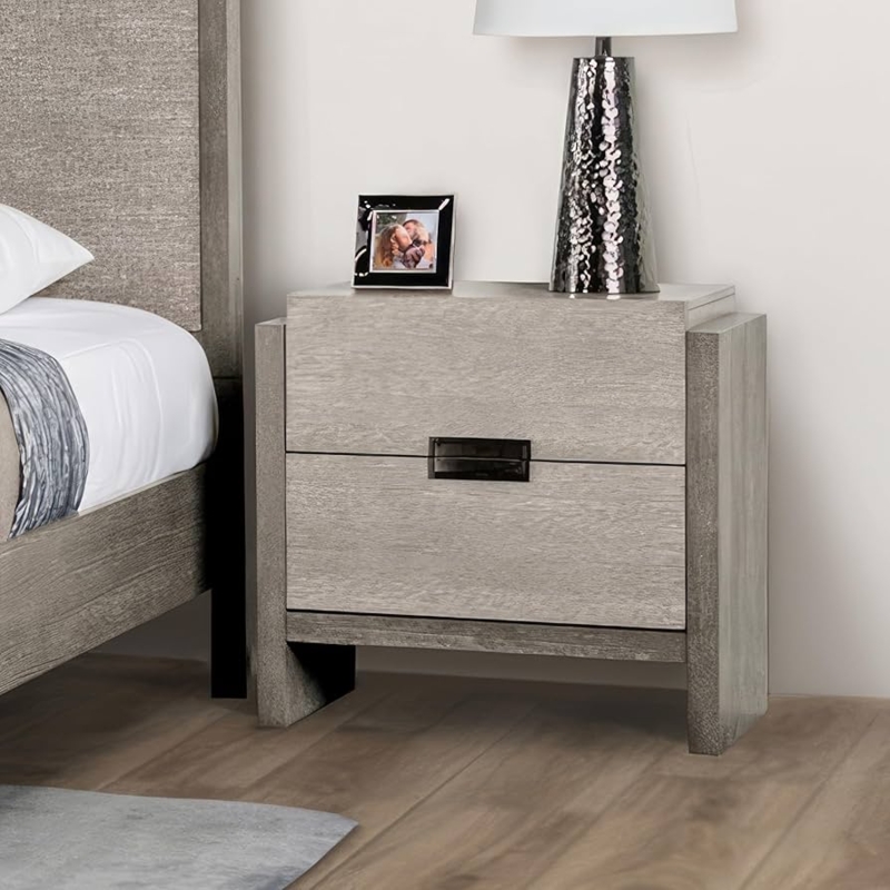Contemporary Nightstand Open Storage Compartment Wood Gold