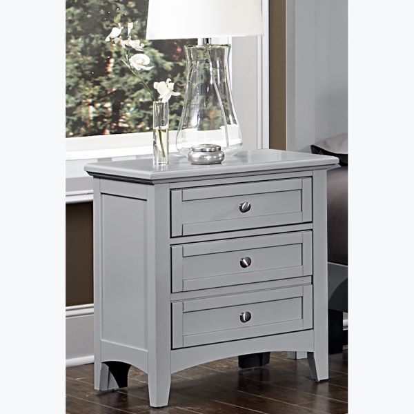Contemporary Nightstand Silver Bar Pulls Wood Grain Finish