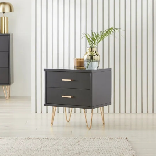Contemporary Nightstand with Two-Tone Drawers and Tapered Metal Legs