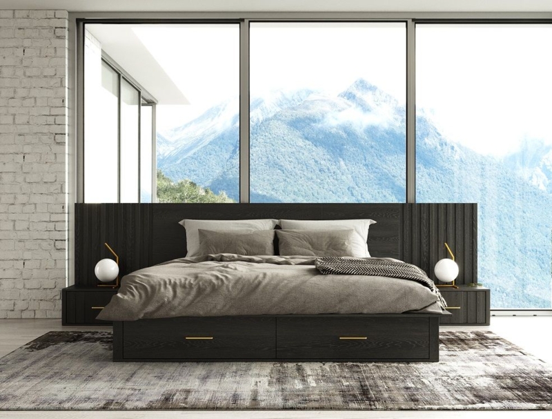 Contemporary Platform Bed Vertical Channeling Polished Chrome Legs