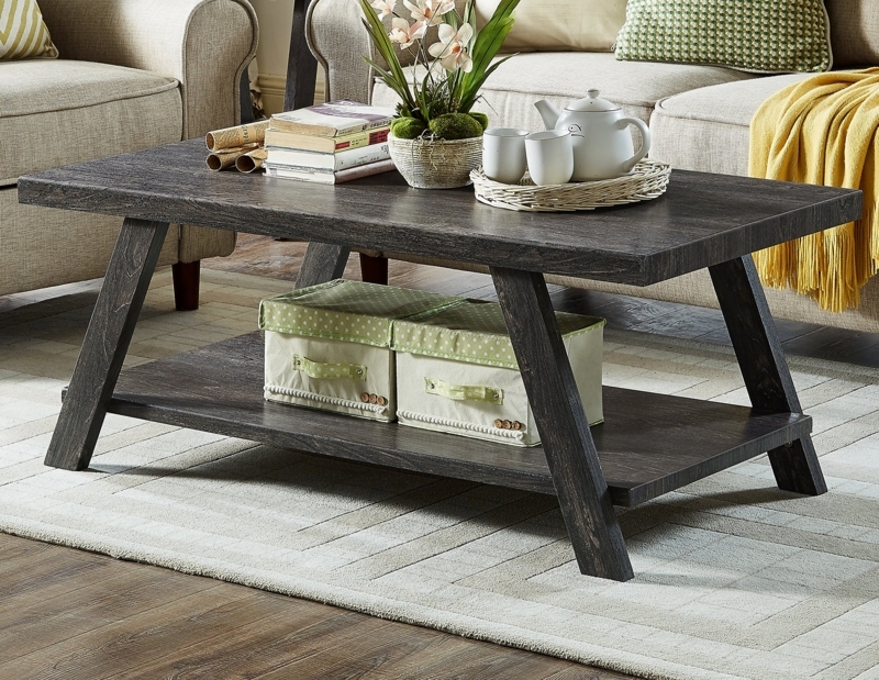 Contemporary Rectangular Coffee Table Wood Grain Block Legs