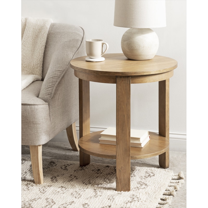 Contemporary Round Side Table with Fluted Wood Pedestal Base