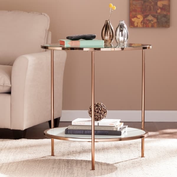 Contemporary Side Table with Polished Geometric Open Frame and Glass Top