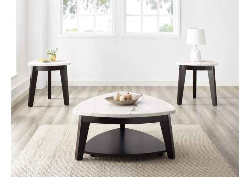 Contemporary Triangular End Table with White Marble Top