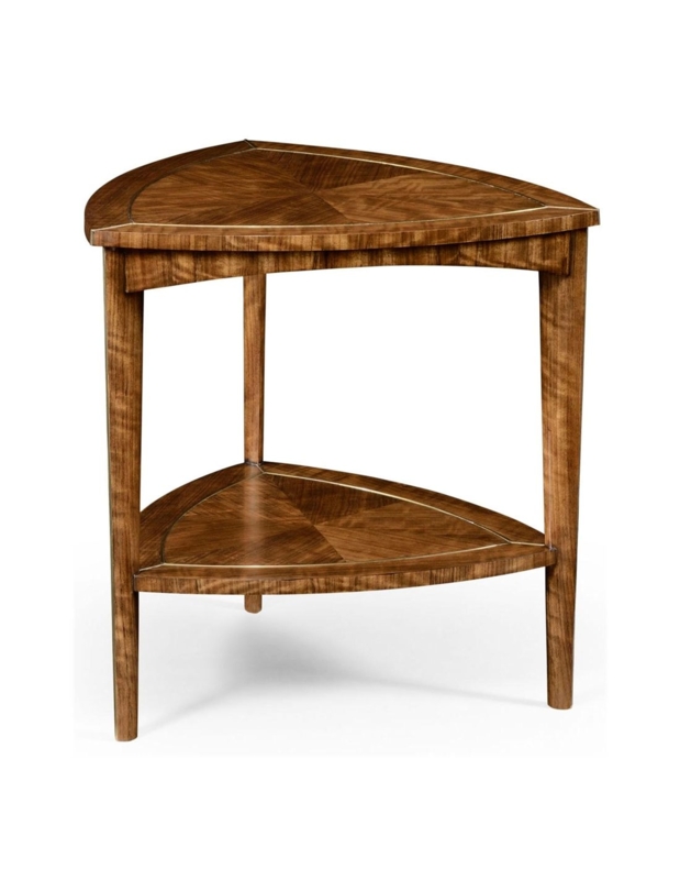 Contemporary Warm Wood Triangular Side Table with Clipped Corners