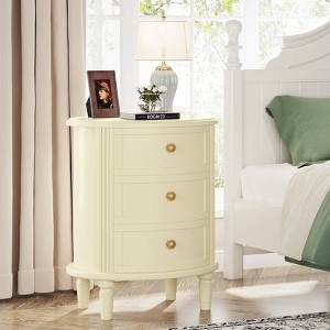 Contemporary White 3-Drawer Nightstand with Gold Knobs