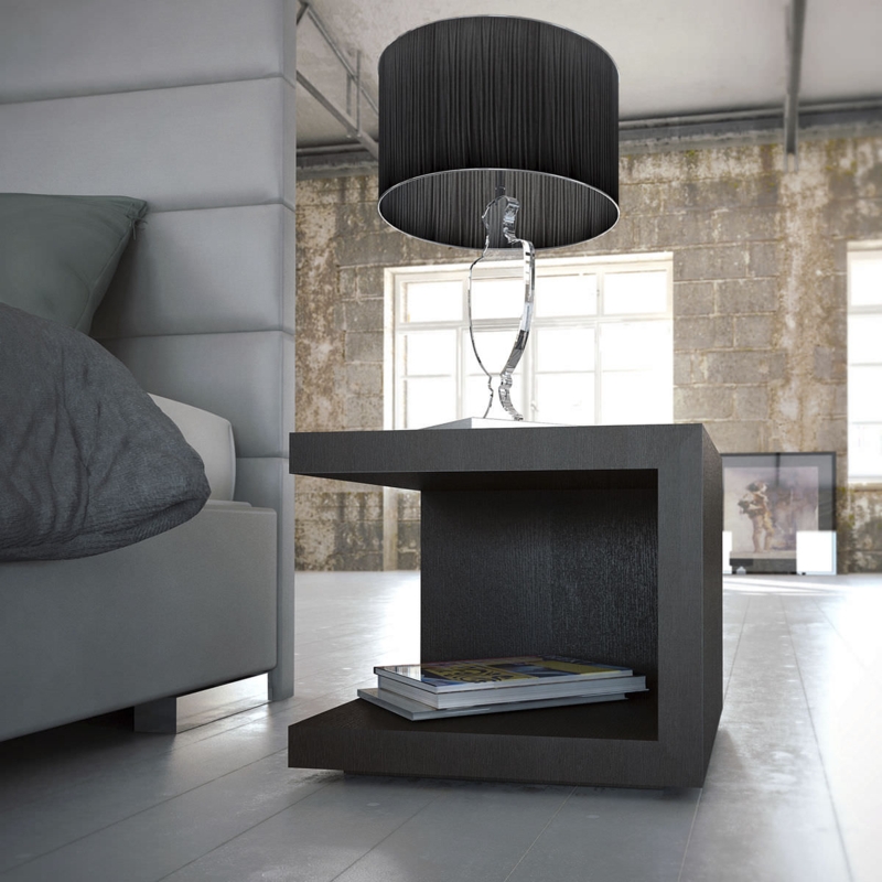 Contemporary Wood Nightstand, Waterfall Edge Design, Handleless Front