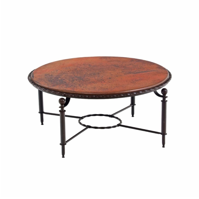 Copper Top Table with Base Round Chunky Dark Cross Legs