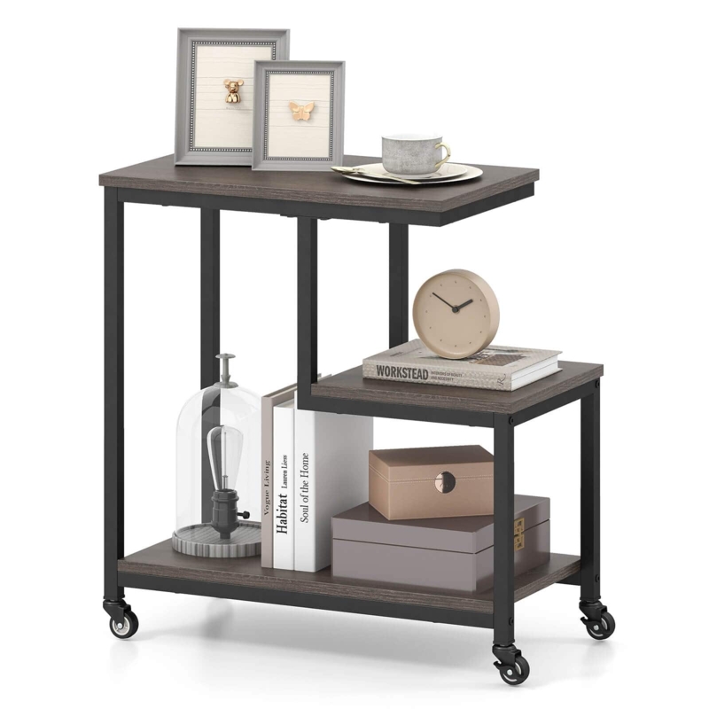 Costway 1 PCS Modern G Shaped End Table Home 3 Tier Side Table with Storage  Shelves Accent Table Gray Grey + Black HCST07972 - Best Buy