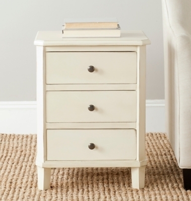 Cottage Style Nightstand with Open Storage Shelf and Bun Feet