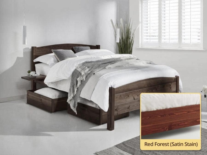 Country Bed Frame Deep Red Finish, Slatted Headboard & Footboard Design