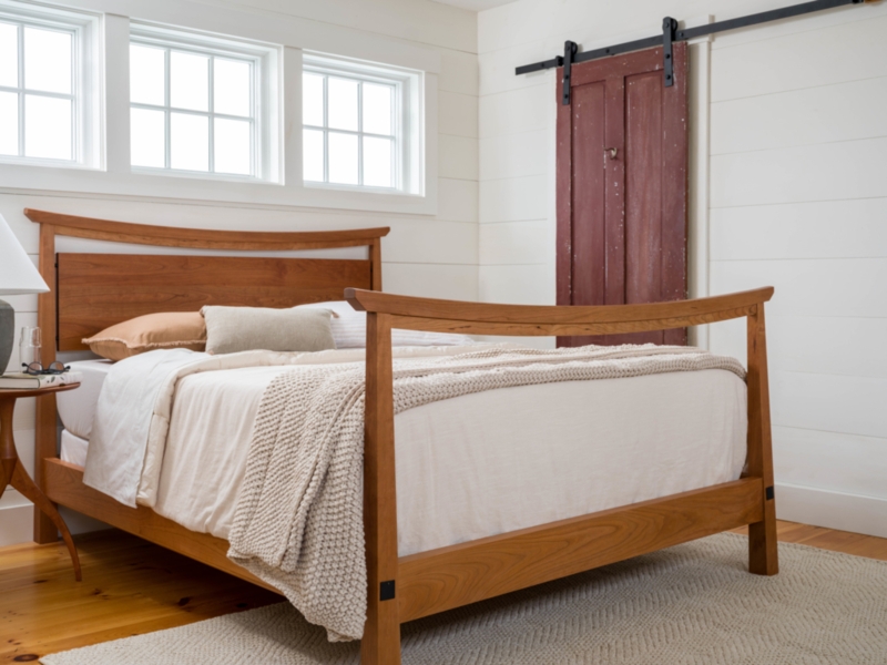 Craftsman Bed with Vertical Slats and Natural Wood Grain